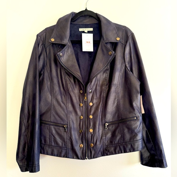 Cleo moto biker light weight navy fall jacket size XL - Picture 1 of 11